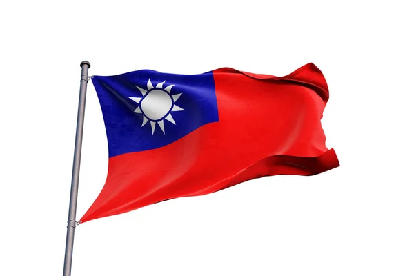 Taiwan Flagga Viftande Vit Bakgrund Närbild Isolerad — Stockfoto