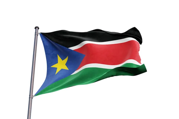 South Sudan Flag Waving White Background Close Isolated — Stock Photo, Image
