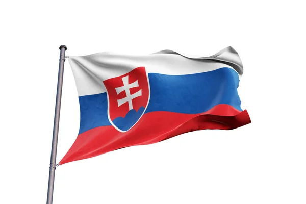 Slowakije Vlag Zwaaien Witte Achtergrond Close Geïsoleerd — Stockfoto