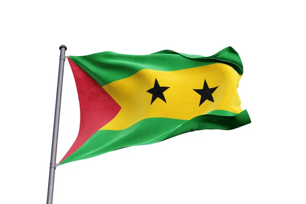 Bandera Santo Tomé Príncipe Ondeando Sobre Fondo Blanco Cerca Aislada — Foto de Stock
