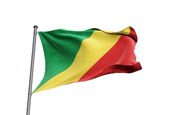 Republiken Kongo Flagga Viftar Vit Bakgrund Närbild Isolerad — Stockfoto