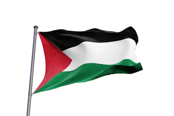 Bandiera Palestinese Sventolata Sfondo Bianco Vicino Isolata — Foto Stock