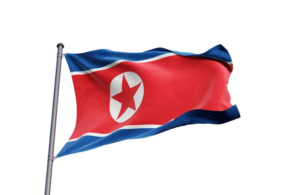 Bandera Corea Del Norte Ondeando Sobre Fondo Blanco Cerca Aislada — Foto de Stock