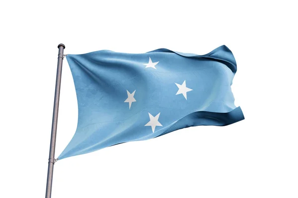 Σημαία Της Μικρονησίας Κυματίζει Λευκό Φόντο Κοντινό Πλάνο Απομονωμένη — Φωτογραφία Αρχείου