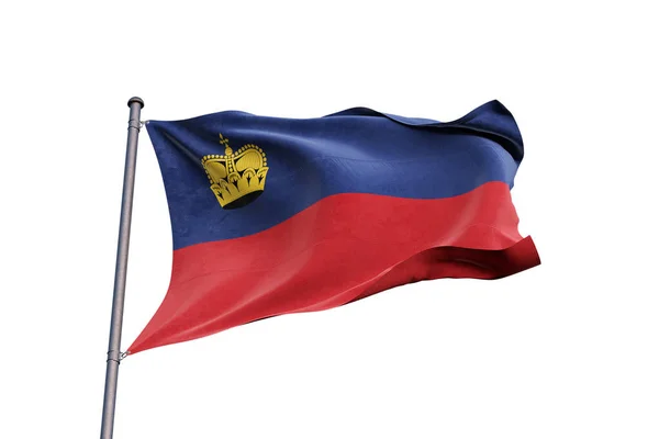Bandera Liechtenstein Ondeando Sobre Fondo Blanco Cerca Aislada —  Fotos de Stock