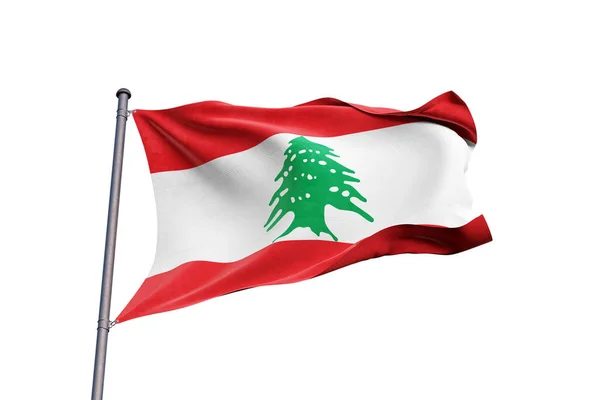 Bandiera Libano Sventolando Sfondo Bianco Vicino Isolato — Foto Stock