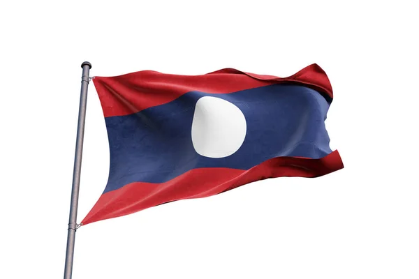 Флаг Лаоса Машет Белом Фоне Крупным Планом Изолирован — стоковое фото