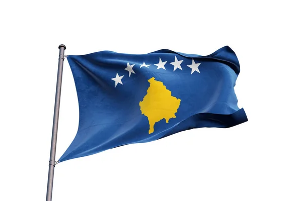 Koszovó Zászló Integetett Fehér Háttér Közelről Elszigetelt — Stock Fotó