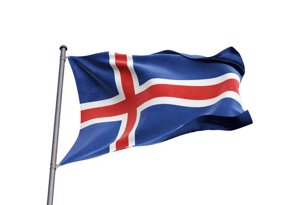 Iceland Flag Waving White Background Close Isolated — Stock Photo, Image