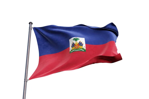 Haïti Drapeau Agitant Sur Fond Blanc Gros Plan Isolé — Photo