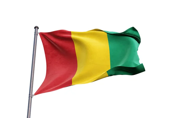 Guinea Flagga Viftar Vit Bakgrund Närbild Isolerad — Stockfoto