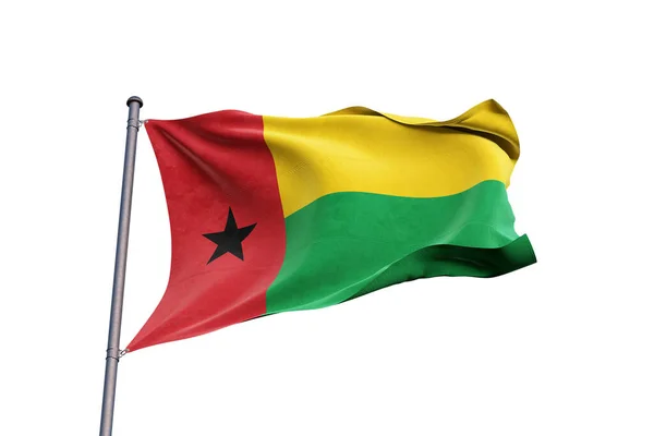 Bandera Guinea Bissau Ondeando Sobre Fondo Blanco Cerca Aislada — Foto de Stock