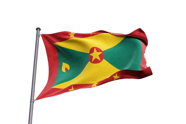 Grenada Flagga Viftande Vit Bakgrund Närbild Isolerad — Stockfoto