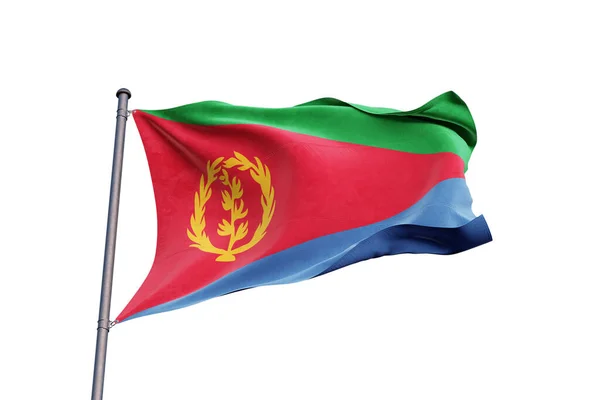Eritrea Vlajka Mává Bílém Pozadí Zblízka Izolované — Stock fotografie