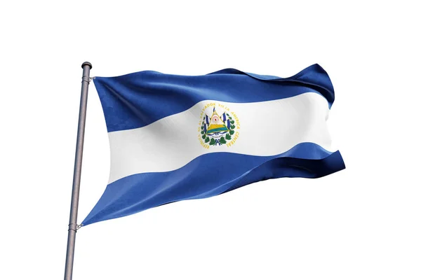 Salvador Bayrağı Beyaz Arka Planda Dalgalanıyor Yakın Plan Izole Edilmiş — Stok fotoğraf