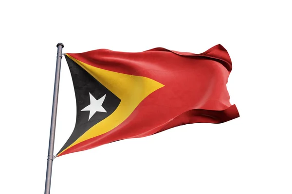 Drapeau Timor Oriental Agitant Sur Fond Blanc Gros Plan Isolé — Photo