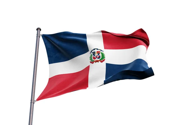 Bandera República Dominicana Ondeando Sobre Fondo Blanco Cerca Aislada — Foto de Stock
