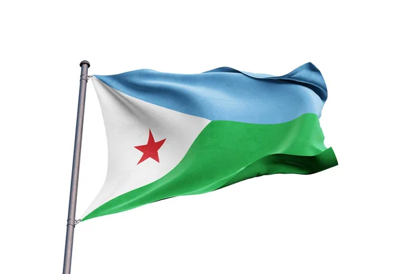 Džibutská Vlajka Vlnící Bílém Pozadí Zblízka Izolované — Stock fotografie