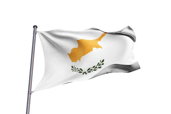Bandera Chipre Ondeando Sobre Fondo Blanco Cerca Aislada —  Fotos de Stock