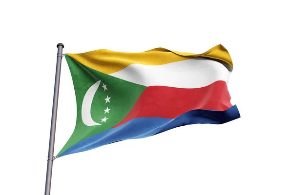 Komorská Vlajka Vlnící Bílém Pozadí Zblízka Izolované — Stock fotografie