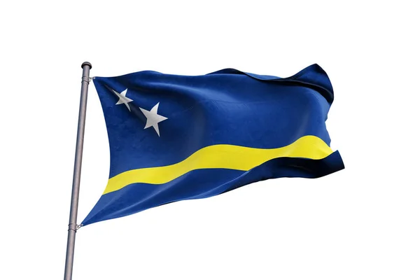 Σημαία Κουρασάο Κυματίζει Λευκό Φόντο Κοντινό Πλάνο Απομονωμένη — Φωτογραφία Αρχείου