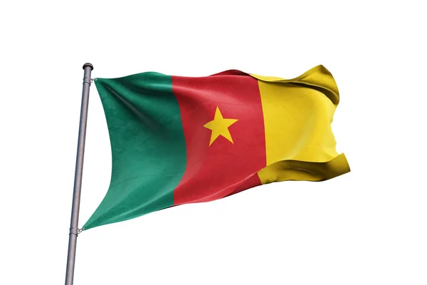 Kamerun Flagga Viftar Vit Bakgrund Närbild Isolerad — Stockfoto