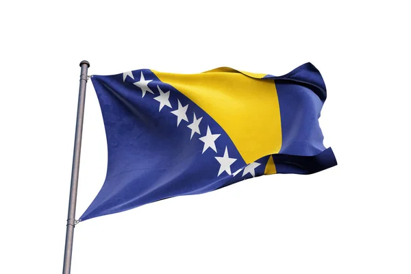 보스니아 헤르체고비나 Bosnia Herzegovina 국기하얀 위에서 흔들고 가까이 고립되어 — 스톡 사진