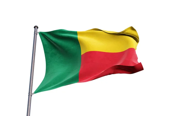 Benin Flagga Viftar Vit Bakgrund Närbild Isolerad — Stockfoto