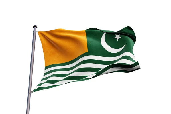Azad Kashmir Vlag Zwaaiend Witte Achtergrond Close Geïsoleerd — Stockfoto