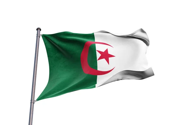 Alžírská Vlajka Vlnící Bílém Pozadí Zblizka Izolované — Stock fotografie