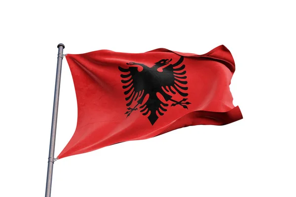 Albanië Vlag Zwaaiend Witte Achtergrond Close Geïsoleerd — Stockfoto