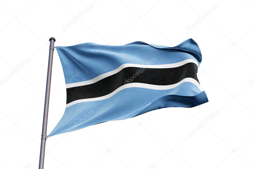 Botswana flag waving on white background, close up, isolated 