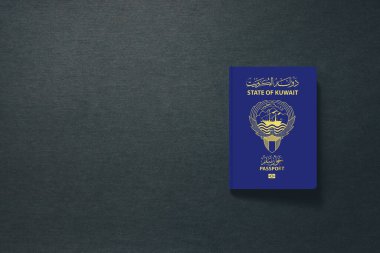 Fotokopi alanı ile koyu arkaplanda Kuveyt Pasaportu - 3d Görüntü