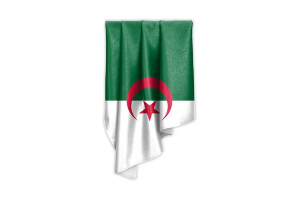 Alžírská Vlajka Krásnou Lesklou Hedvábnou Texturou Výběrovou Stezkou Ilustrace — Stock fotografie