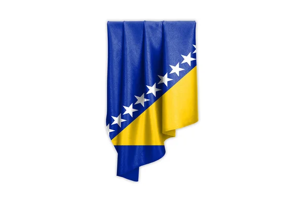 Σημαία Βοσνίας Και Ερζεγοβίνης Όμορφη Γυαλιστερή Μεταξένια Υφή Και Διαδρομή — Φωτογραφία Αρχείου