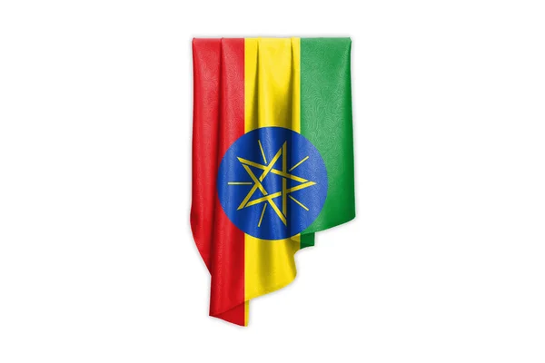 Bendera Ethiopia Dengan Tekstur Sutra Berkilau Yang Indah Dengan Jalur — Stok Foto