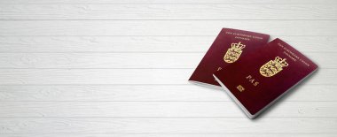 Tahta Çizgiler Arkaplanındaki Danimarka pasaportları Kopya Alanı - 3B Görüntü