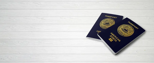 American Samao Passports Wood Lines Background Banner Copy Space Illustration — Stock Photo, Image