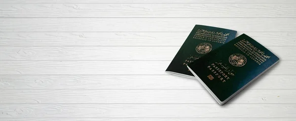 Pasaportes Argelinos Líneas Madera Banner Fondo Con Espacio Copia Ilustración —  Fotos de Stock