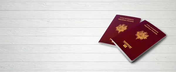 Французские Паспорта Деревянных Линиях Фон Флаг Копировальным Пространством Иллюстрация — стоковое фото