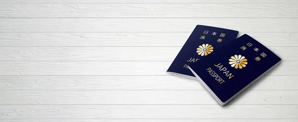 Japanese Passports Wood Lines Background Banner Copy Space Illustration — Stock Photo, Image
