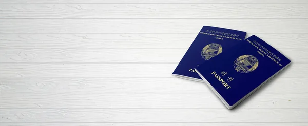 North Korean Passports Wood Lines Background Banner Copy Space Illustration — Stock Photo, Image