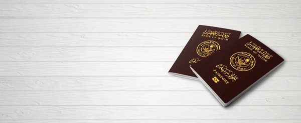 Qatri Passports Wood Lines Background Banner Copy Space Illustration — 스톡 사진