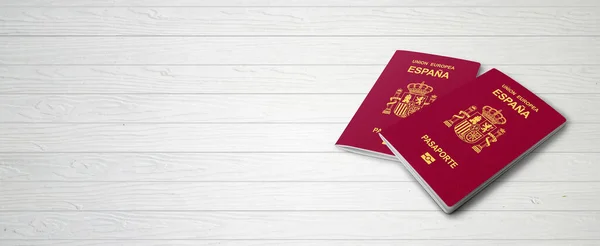 Spanish Passports Wood Lines Background Banner Copy Space Εικονογράφηση — Φωτογραφία Αρχείου