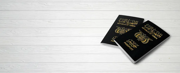 Yemeni Passports Wood Lines Background Banner Copy Space Illustration — Φωτογραφία Αρχείου