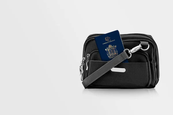 Antigua Barbuda Passport Black Travel Bag Pocket Copy Space Isolated — стокове фото