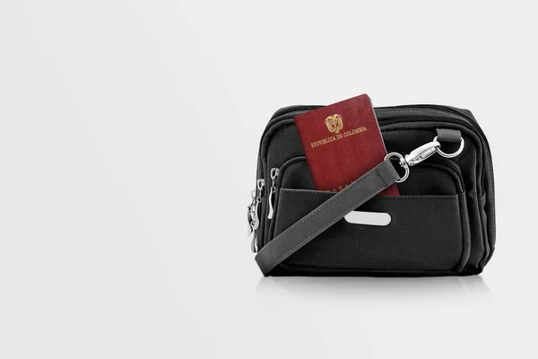 Columbia Passport Black Travel Bag Pocket Copy Space Isolated Background — стокове фото