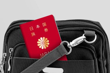 Close up of Japan Passport in Black Travel Bag Pocket clipart