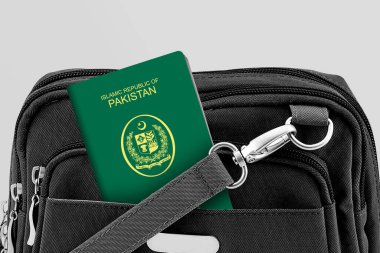 Close up of Pakistan Passport in Black Travel Bag Pocket clipart