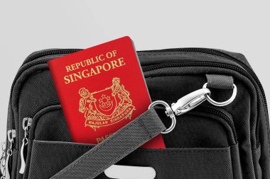 Close up of Singapore Passport in Black Travel Bag Pocket clipart